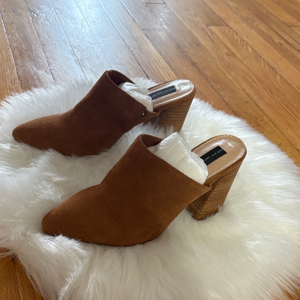 Steve Madden Chestnut Brown Suede Pointed Block Heel Mules